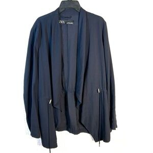 Zara Blogger Favorite Navy Draped Utility Safari Jacket Pockets Size M Ruched